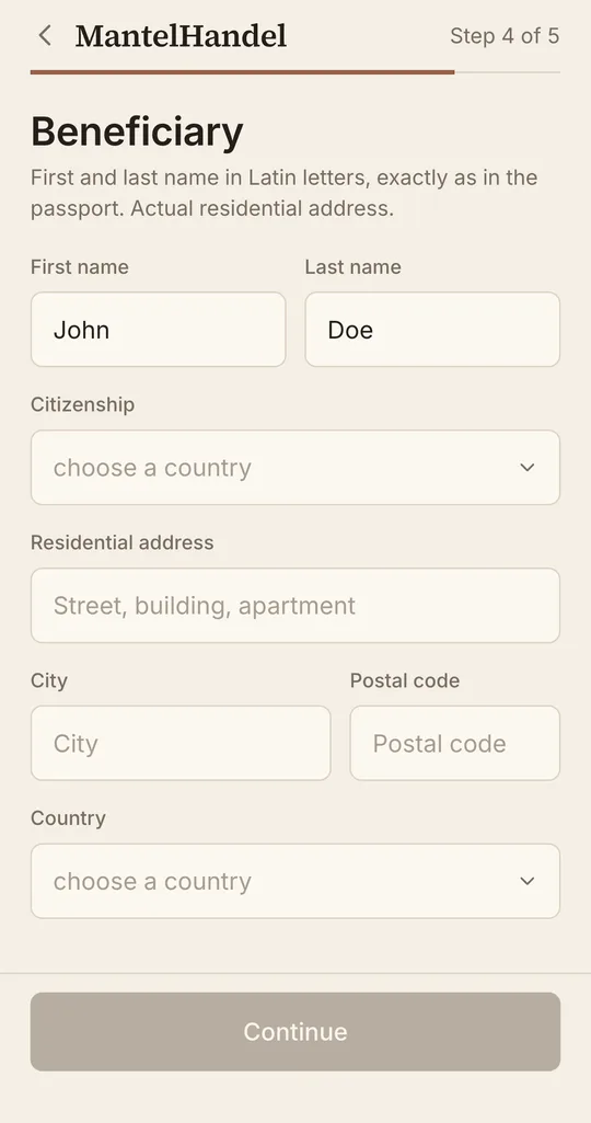 MantelHandel app, company owner details